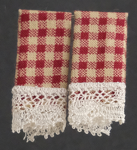 Dollhouse Miniature Dish Towels: Country Red, 2 pc